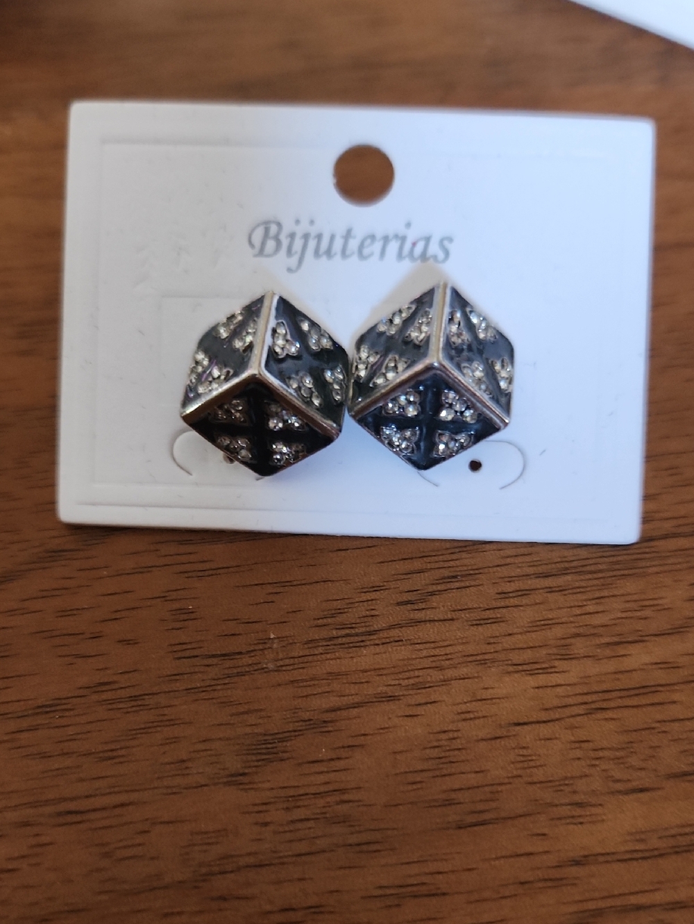 Fashion Jewelry Black and Silver Geometric Crystal Stud Earrings